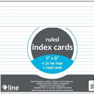 C-Line 5” x 8” Index Cards, White, Ruled, 25/PK (49907)