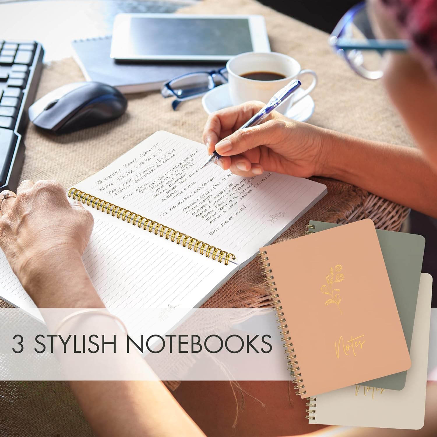 ZICOTO Aesthetic Spiral Notebook Set of 3 For Women - Cute College Ruled 8x6 Journal/Notebook with Large Pockets And Lined Pages - Perfect Supplies to Stay Organized at Work or School - Image 9