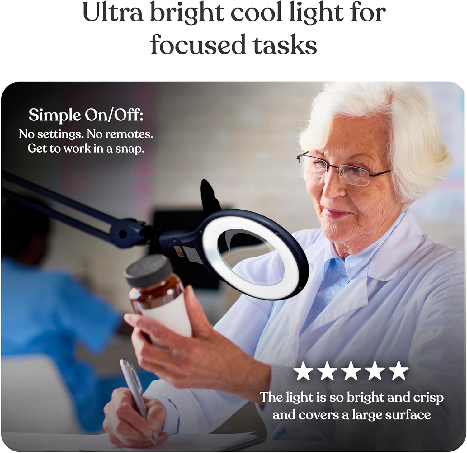 Brightech LightView PRO Magnifying Desk Lamp, 2.25x Light Magnifier, Adjustable Magnifying Glass with Light for Crafts, Reading, Close Work - Black - Image 3