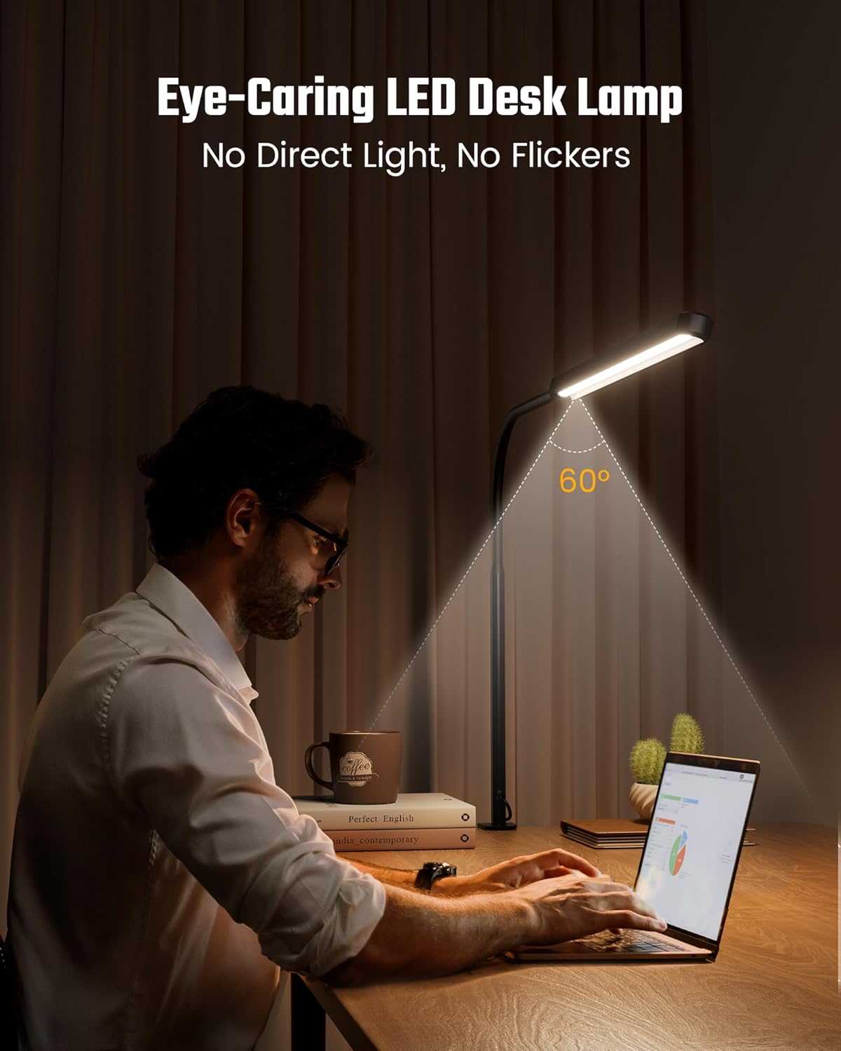 SUPERDANNY Eye-Caring LED Desk Lamp 360° Flexible Gooseneck Work Lamp with Desk Side Clamp Touch Control 3 Light Colors Smooth Dimming Task Lighting Reading Light for Home Office College Dorm, Black - Image 2